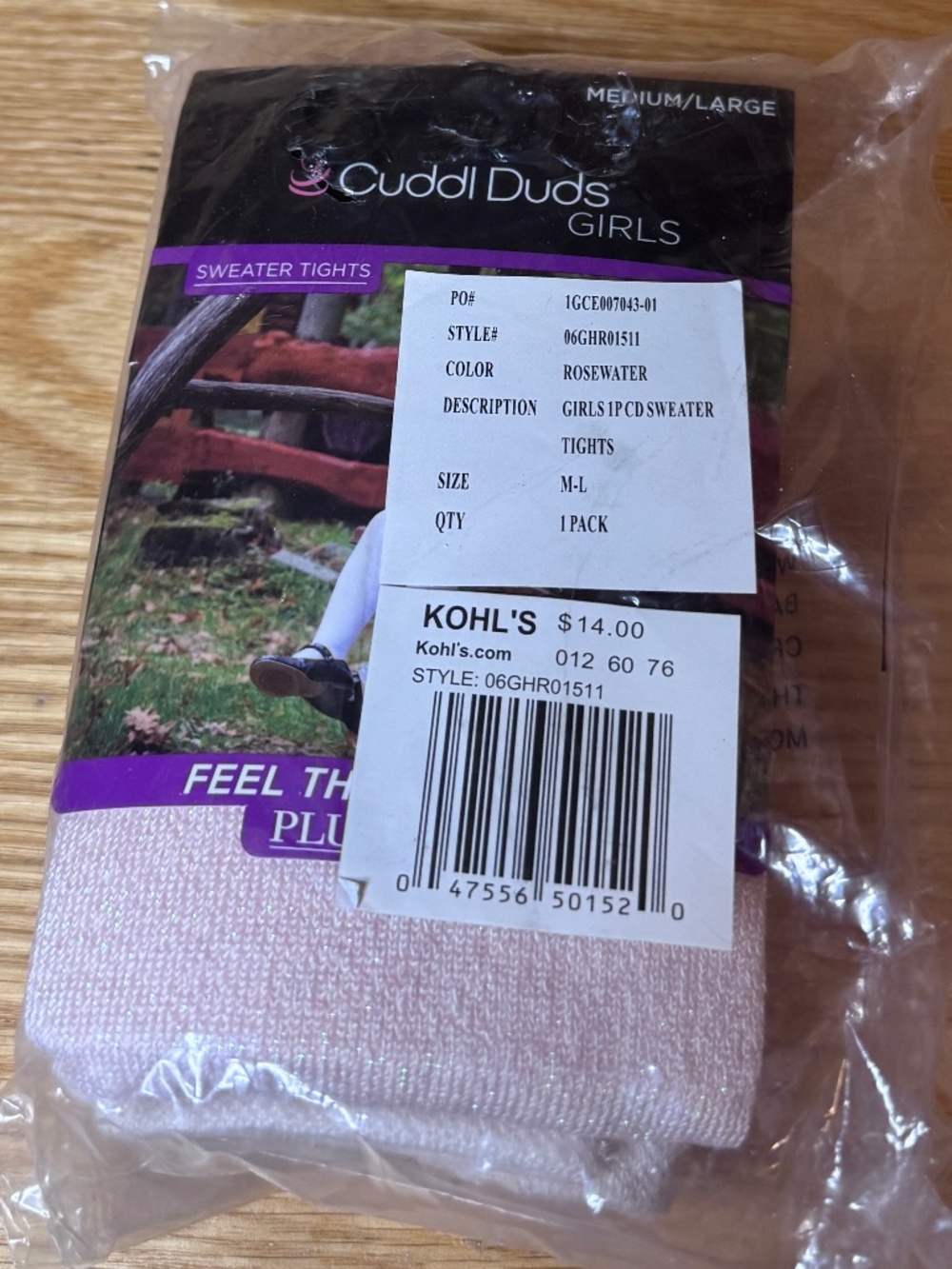 New Cuddl Duds Girls M/LG Sweater Tights Rosewater With Sparkle Classic Warm